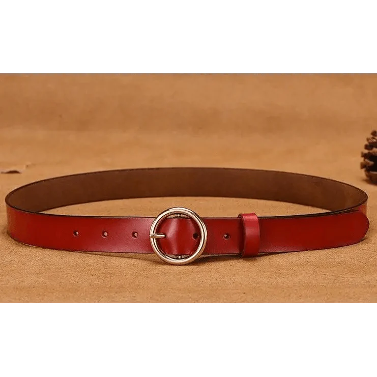 Vintage Simple Round Buckle Female Pin Leather Straps 105CM Belts For Women Unique Design Dresses Jeans Classic Round Waistband