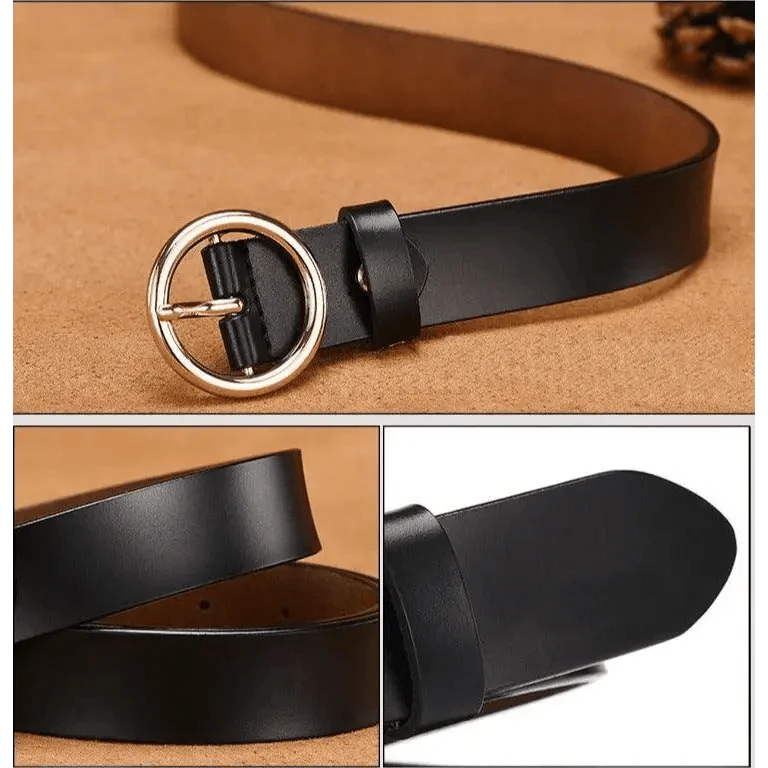 Vintage Simple Round Buckle Female Pin Leather Straps 105CM Belts For Women Unique Design Dresses Jeans Classic Round Waistband