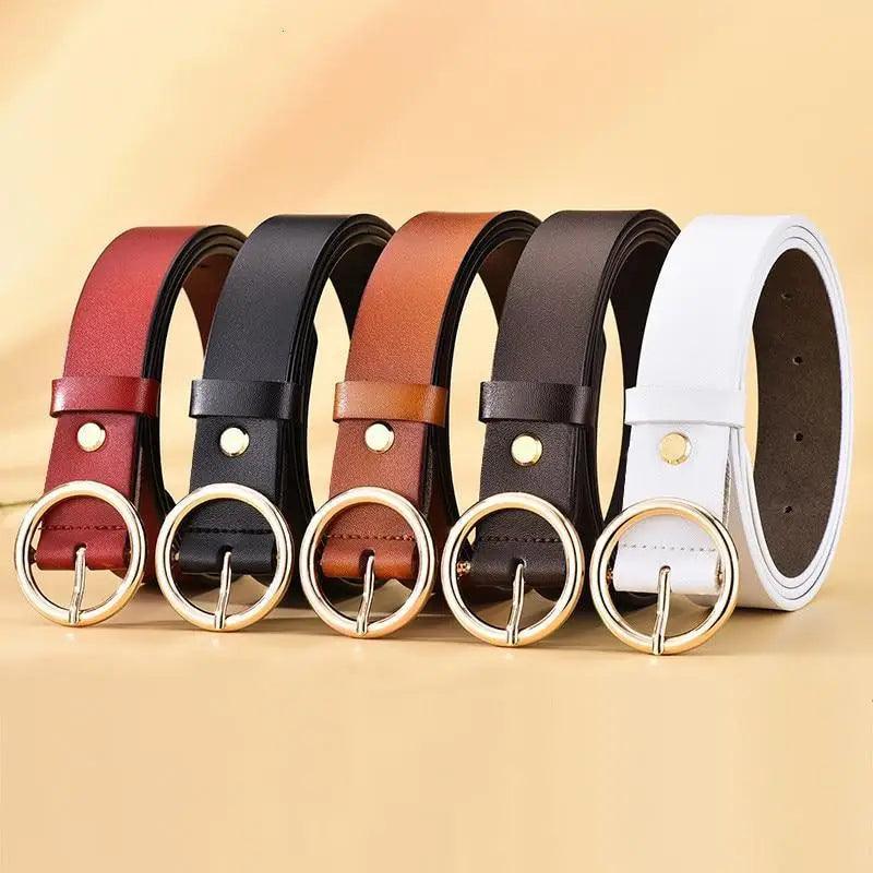 Vintage Simple Round Buckle Female Pin Leather Straps 105CM Belts For Women Unique Design Dresses Jeans Classic Round Waistband
