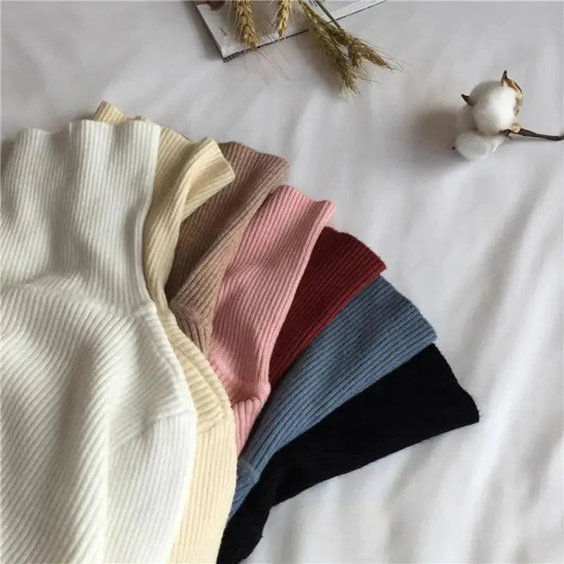 Vintage Style Autumn Winter Thick Sweater For Women Knitted Ribbed Pullover Sweater Long Sleeve Turtleneck Slim Jumper Soft Warm Pullover