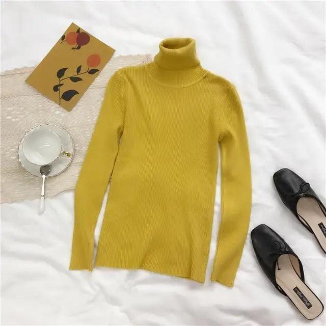 Vintage Style Autumn Winter Thick Sweater For Women Knitted Ribbed Pullover Sweater Long Sleeve Turtleneck Slim Jumper Soft Warm Pullover