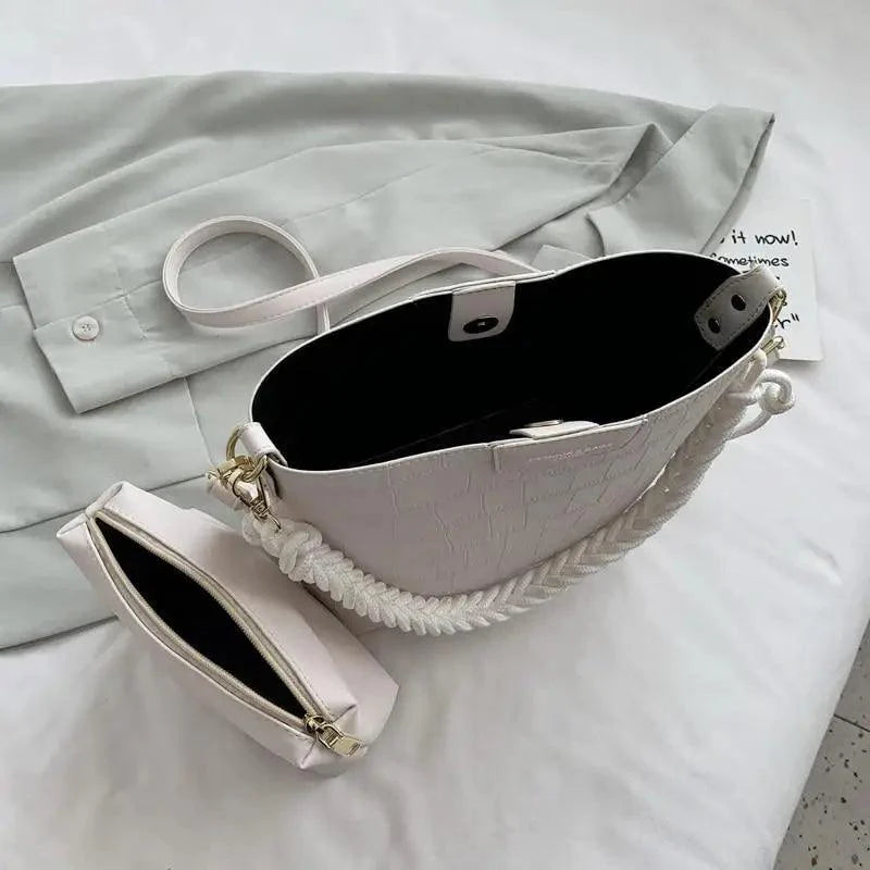 Vintage Style Fashionable Women's bucket bag Stone Pattern Shoulder Bag For Ladies Diagonal Female Bag