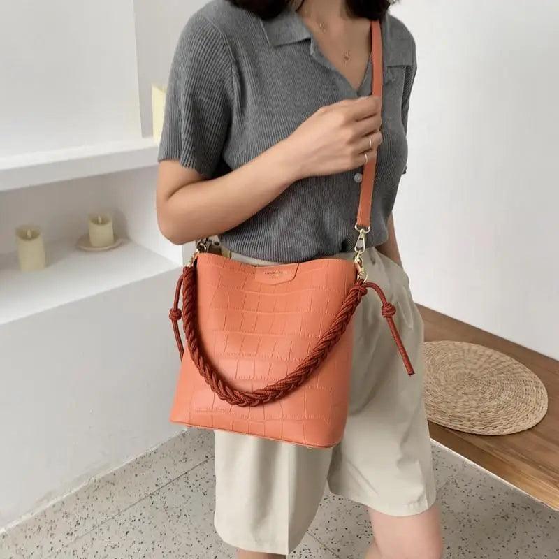 Vintage Style Fashionable Women's bucket bag Stone Pattern Shoulder Bag For Ladies Diagonal Female Bag