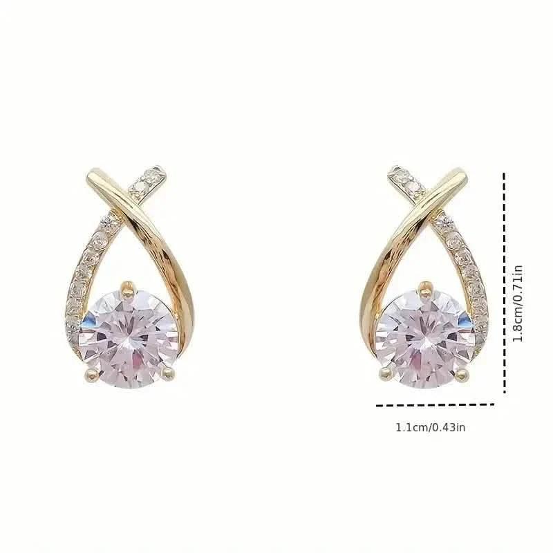 Vintage Style Stud Earrings - Embellished with Rhinestones, Cross Line Design