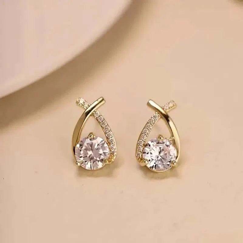 Vintage Style Stud Earrings - Embellished with Rhinestones, Cross Line Design