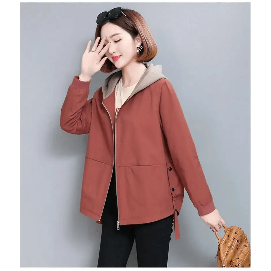 Vintage Style Women's Coat Hooded Jacket Long Sleeve Zipper Pockets Casual Windbreaker Basic Jackets Outerwear Plus Size 4XL E25