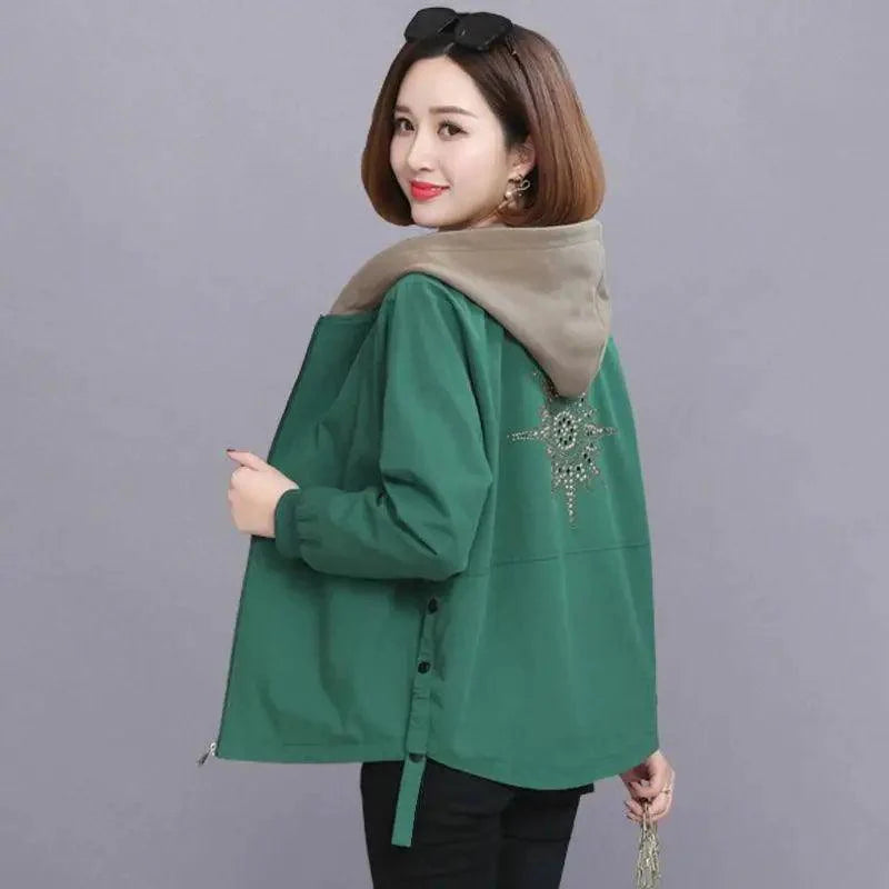 Vintage Style Women's Coat Hooded Jacket Long Sleeve Zipper Pockets Casual Windbreaker Basic Jackets Outerwear Plus Size 4XL E25