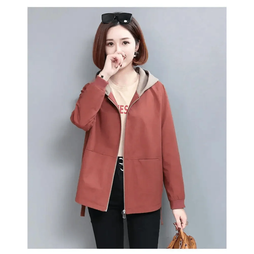 Vintage Style Women's Coat Hooded Jacket Long Sleeve Zipper Pockets Casual Windbreaker Basic Jackets Outerwear Plus Size 4XL E25