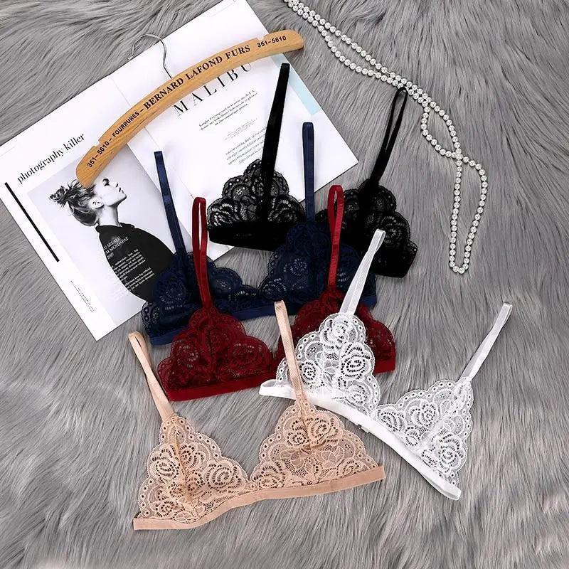 Vintage Style Women's Thin Bra Without Chest Pad Fashionable Sexy Lace Bra Back Buckle Tube Top Women's  Underwear Summer Clothes