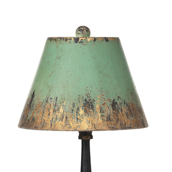 Vintage Table Lamp with Distressed Green and Gold Shade