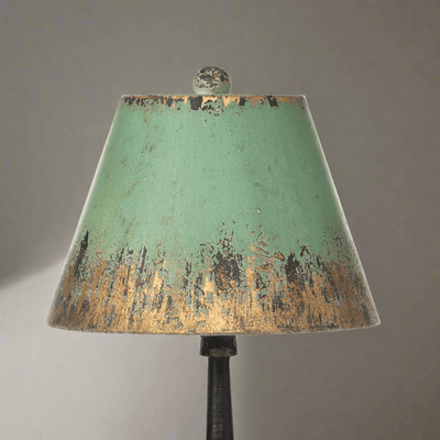 Vintage Table Lamp with Distressed Green and Gold Shade