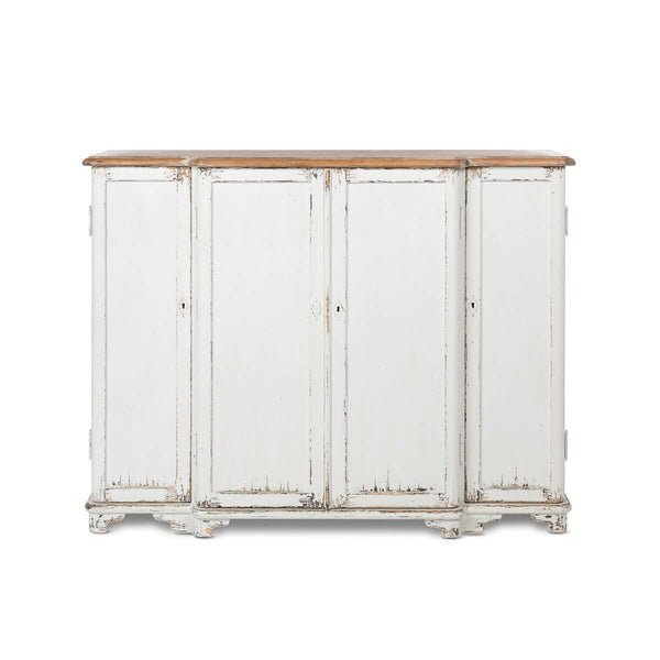 Vintage White Painted Entryway Cabinet with Distressed Wood Top