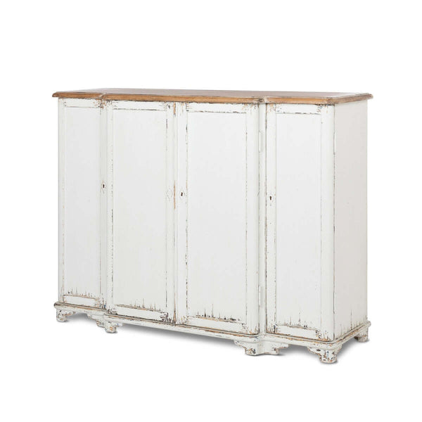 Vintage White Painted Entryway Cabinet with Distressed Wood Top