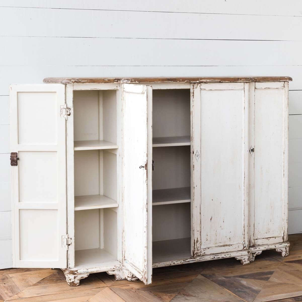 Vintage White Painted Entryway Cabinet with Distressed Wood Top
