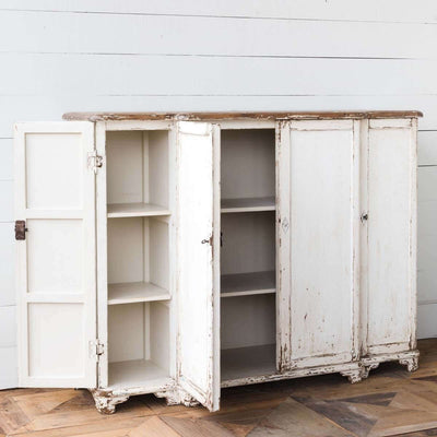Vintage White Painted Entryway Cabinet with Distressed Wood Top