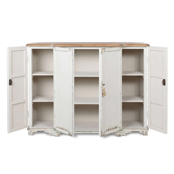 Vintage White Painted Entryway Cabinet with Distressed Wood Top