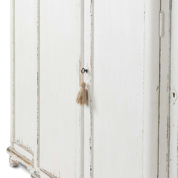 Vintage White Painted Entryway Cabinet with Distressed Wood Top