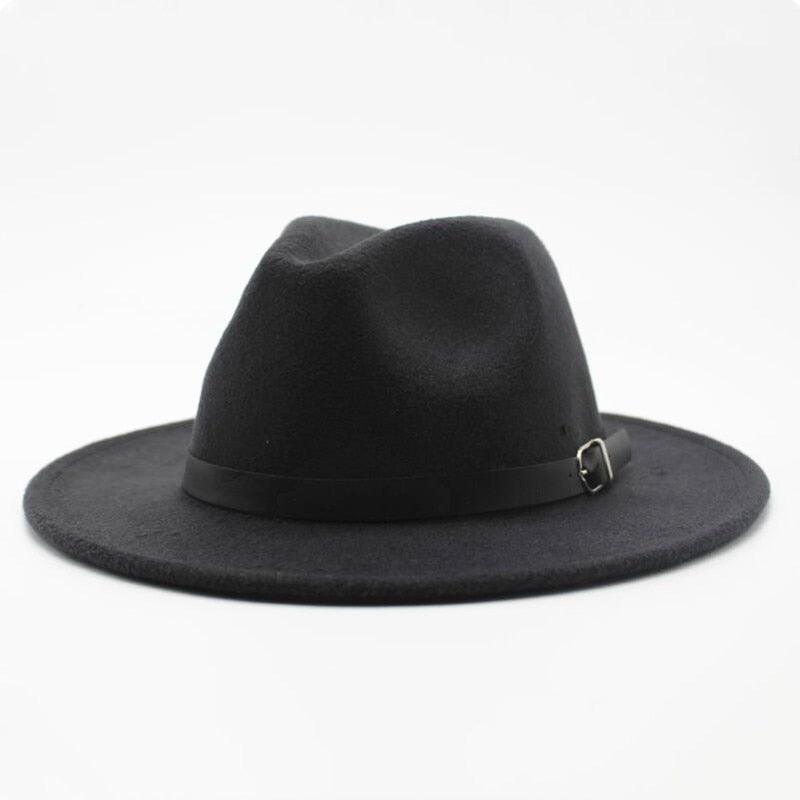 Vintage Winter Autumn Woolen Women Men Belt Buckle Fedora Hat Classic Wide Brim Floppy Hat Retro Warm Top Hat Vintage Cap Women Fedoras Durable Hat