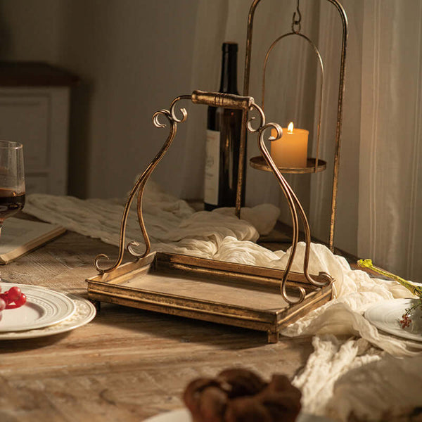 Vintage-Inspired Antique Gold Metal Serving Tray Set