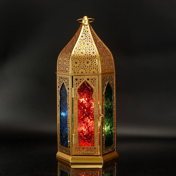 12'' Gold Hexagonal  Moroccan Candle Lantern