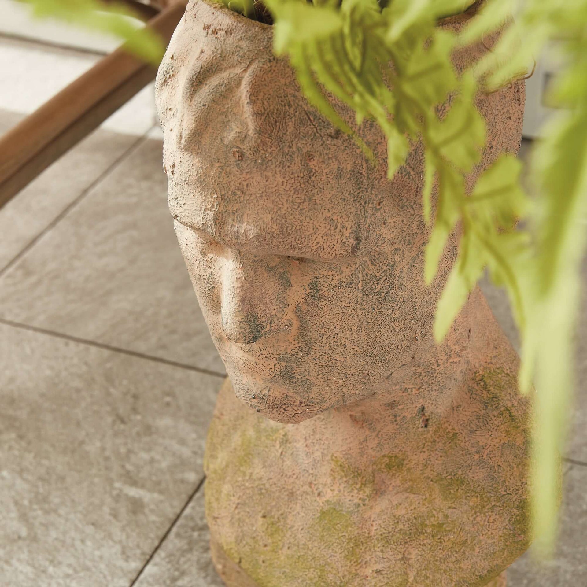 Vintage Moss Terracotta Male Bust Planter
