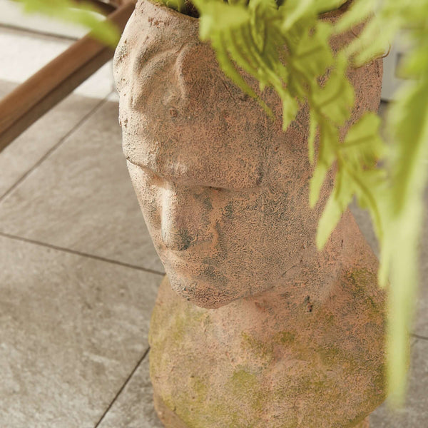 Vintage Moss Terracotta Male Bust Planter