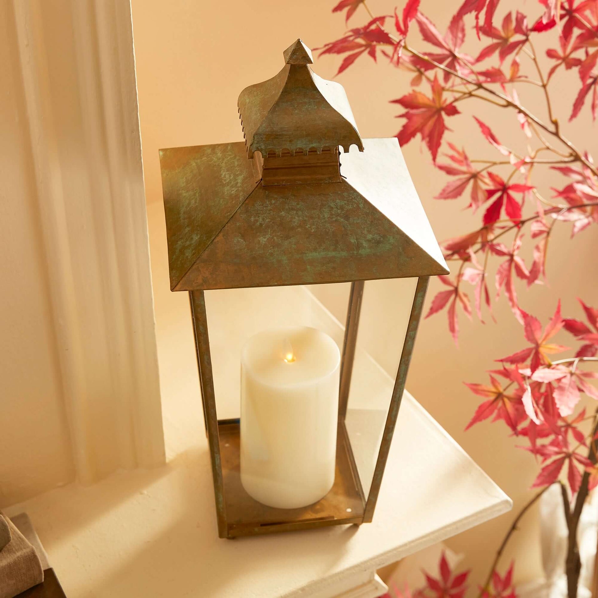 Vintage Pagoda-Top Large Metal Lantern