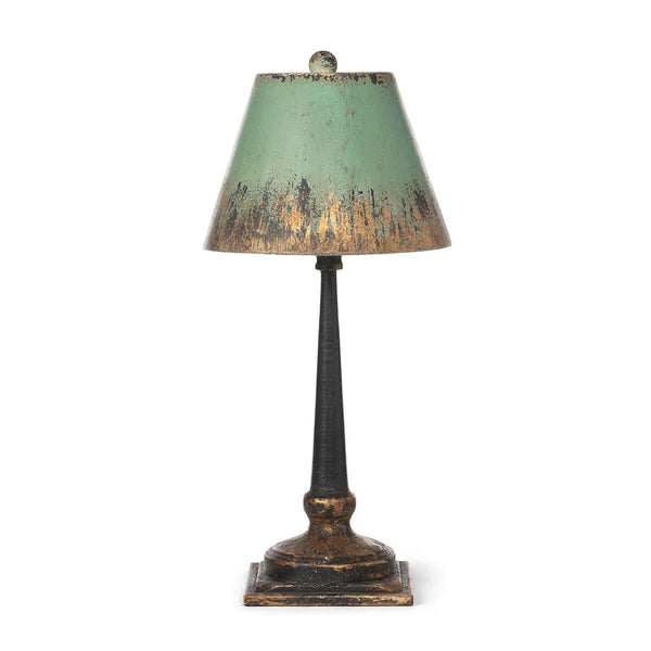 Vintage Table Lamp with Distressed Green and Gold Shade