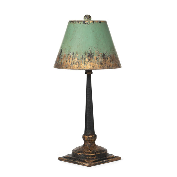 Vintage Table Lamp with Distressed Green and Gold Shade