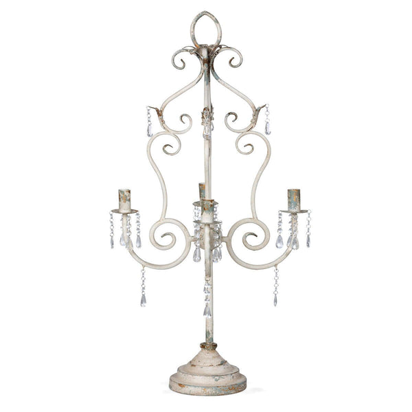 Vintage Tabletop Chandelier with Crystals and Distressed Finish