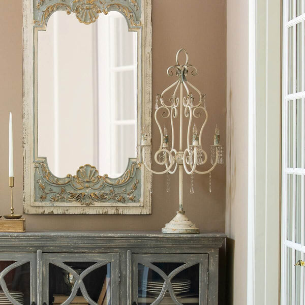 Vintage Tabletop Chandelier with Crystals and Distressed Finish