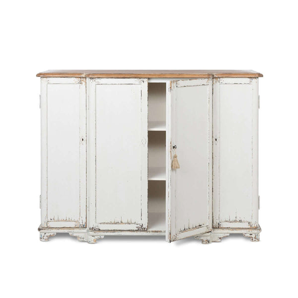 Vintage White Painted Entryway Cabinet with Distressed Wood Top