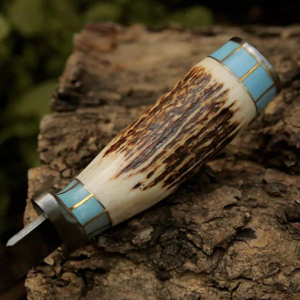 Viral Bull Nose Hunting Knife with Antler & Turquoise Handle - Gifts for You 'n Me