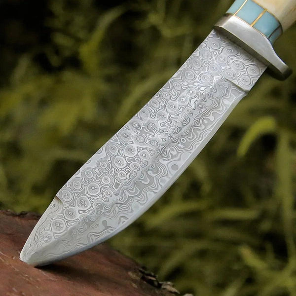Viral Bull Nose Hunting Knife with Antler & Turquoise Handle - Gifts for You 'n Me