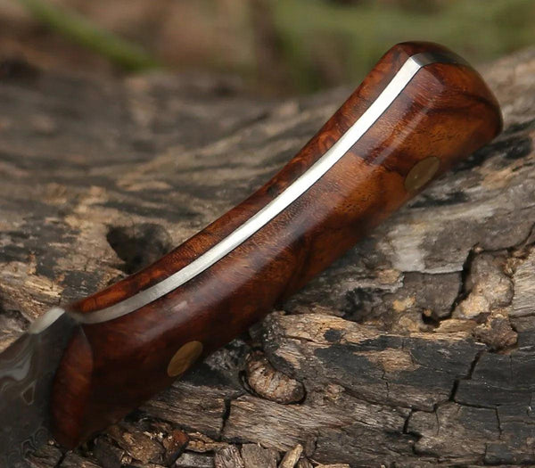 Virtue Damascus Hunting Knife Fixed Blade with Exotic Rose Wood Handle - Gifts for You 'n Me