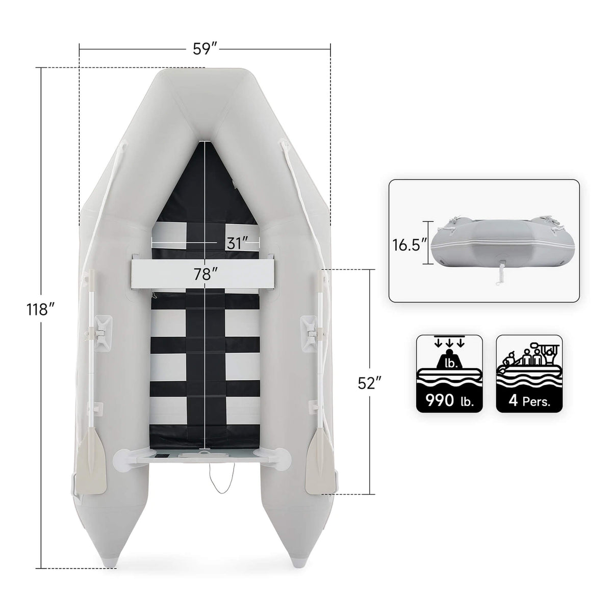 Virtue US 10FT 4-Person Heavy-Duty Inflatable Dinghy Transom Sport Tender Boat (SAK98153)
