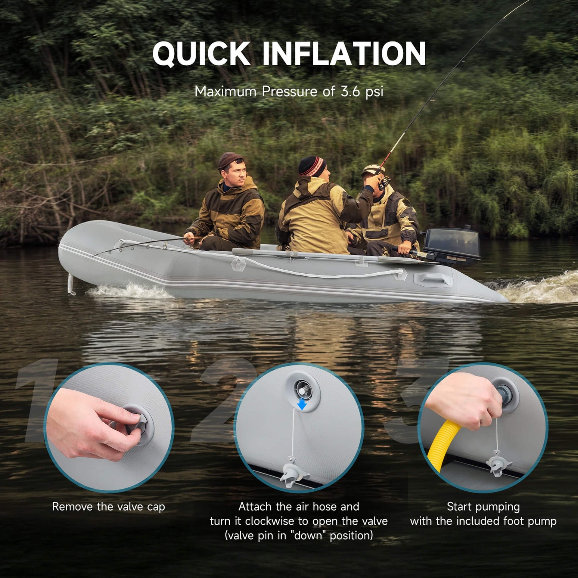 Virtue US 10FT 4-Person Heavy-Duty Inflatable Dinghy Transom Sport Tender Boat (SAK98153)