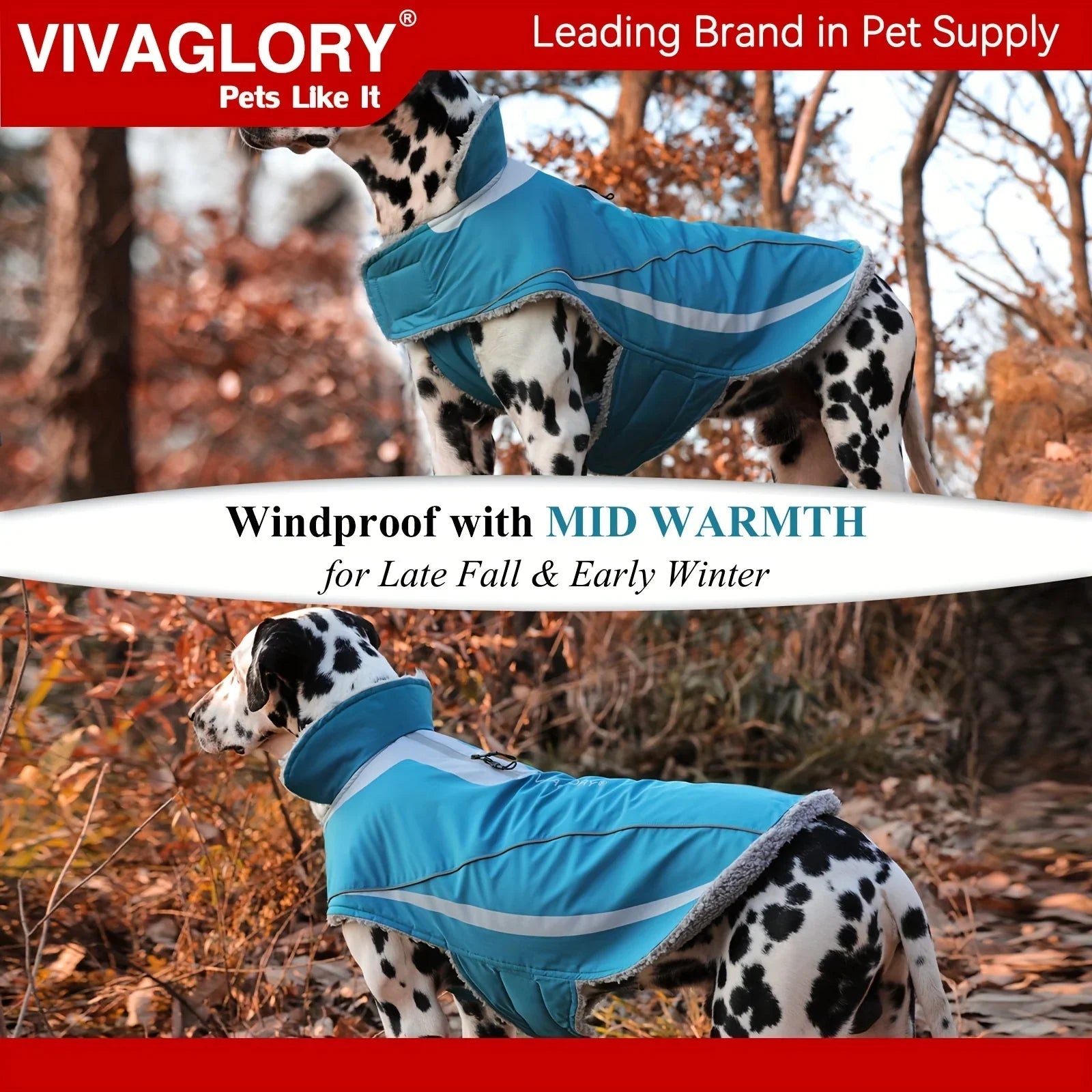 VIVAGLORY Dog Coat For Winter Dog Jacket With Harness Hole, Fleece Dog Vest For Cold Weather Dog Fleece Coat With , Warm Dog Parka Puppy Coat For Snow Puppy Jacket With Zipper, Reflective Dog Coat Dog Jacket For Hunting