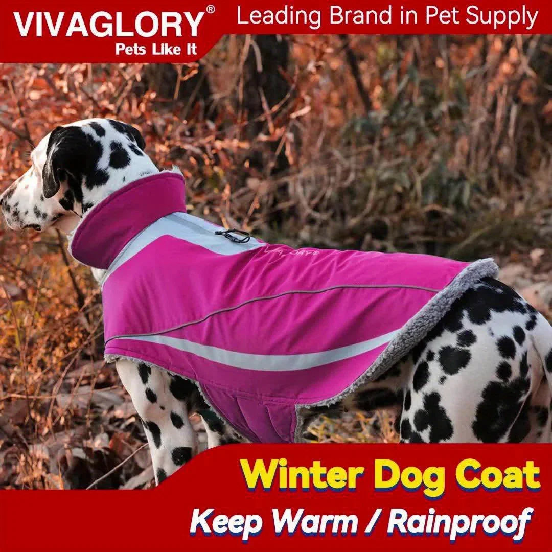 VIVAGLORY Dog Coat For Winter Dog Jacket With Harness Hole, Fleece Dog Vest For Cold Weather Dog Fleece Coat With , Warm Dog Parka Puppy Coat For Snow Puppy Jacket With Zipper, Reflective Dog Coat Dog Jacket For Hunting