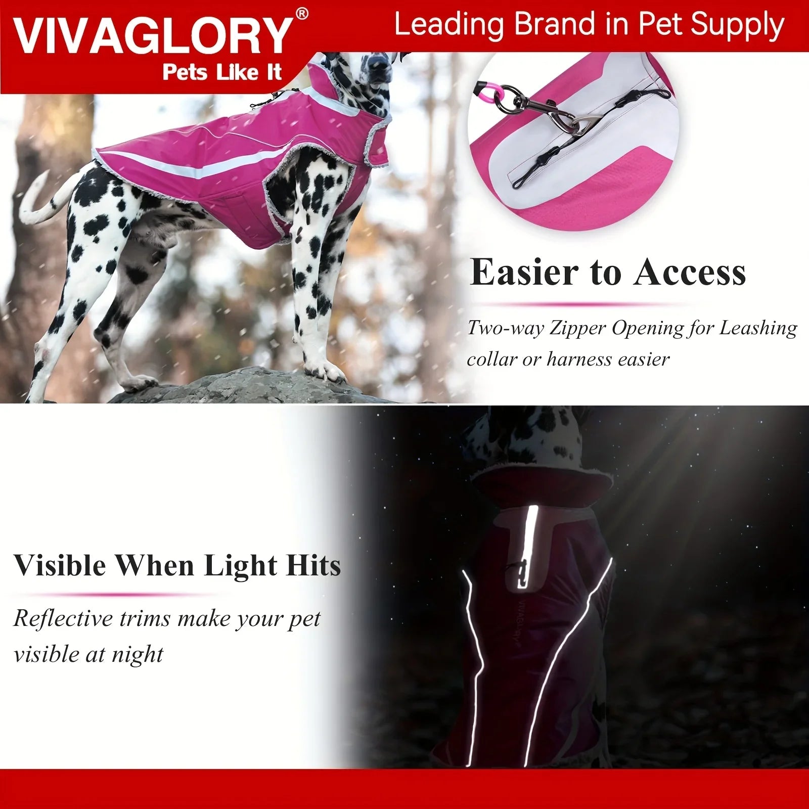 VIVAGLORY Dog Coat For Winter Dog Jacket With Harness Hole, Fleece Dog Vest For Cold Weather Dog Fleece Coat With , Warm Dog Parka Puppy Coat For Snow Puppy Jacket With Zipper, Reflective Dog Coat Dog Jacket For Hunting