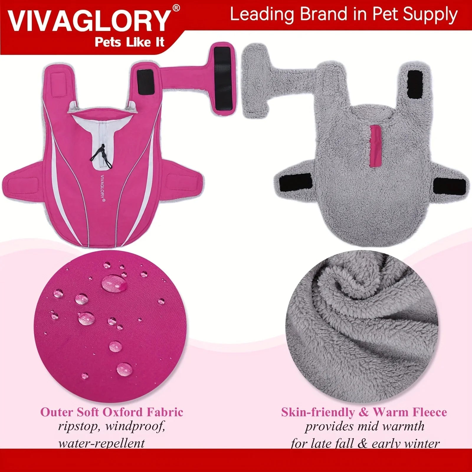 VIVAGLORY Dog Coat For Winter Dog Jacket With Harness Hole, Fleece Dog Vest For Cold Weather Dog Fleece Coat With , Warm Dog Parka Puppy Coat For Snow Puppy Jacket With Zipper, Reflective Dog Coat Dog Jacket For Hunting
