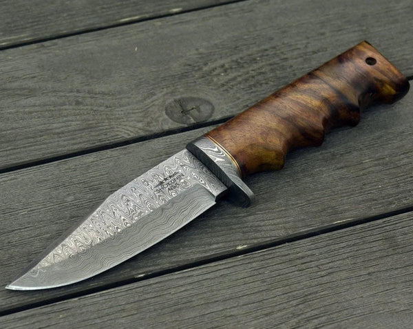 Vivid Damascus Hunting Knife with Exotic Rose Wood handle - Gifts for You 'n Me