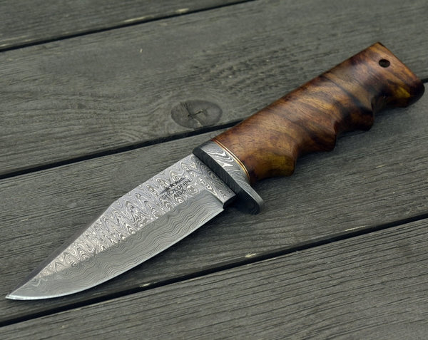 Vivid Damascus Hunting Knife with Exotic Rose Wood handle