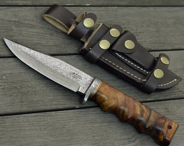 Vivid Damascus Hunting Knife with Exotic Rose Wood handle - Gifts for You 'n Me