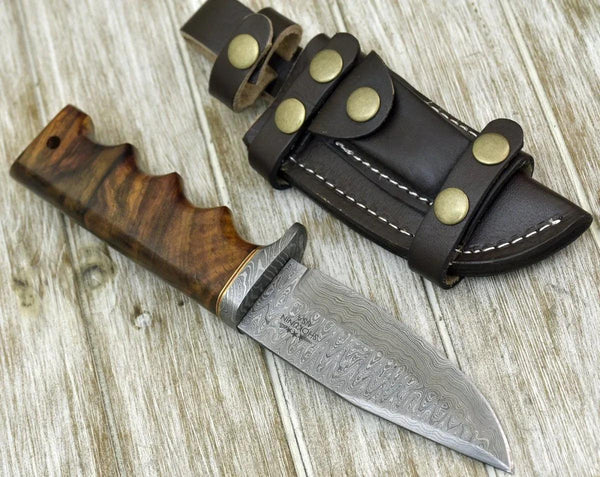 Vivid Damascus Hunting Knife with Exotic Rose Wood handle - Gifts for You 'n Me