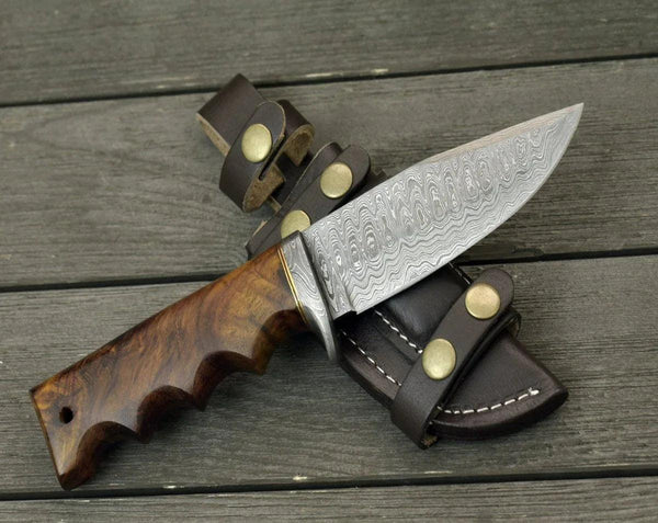 Vivid Damascus Hunting Knife with Exotic Rose Wood handle - Gifts for You 'n Me