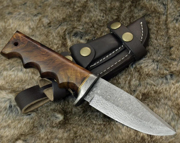 Vivid Damascus Hunting Knife with Exotic Rose Wood handle - Gifts for You 'n Me