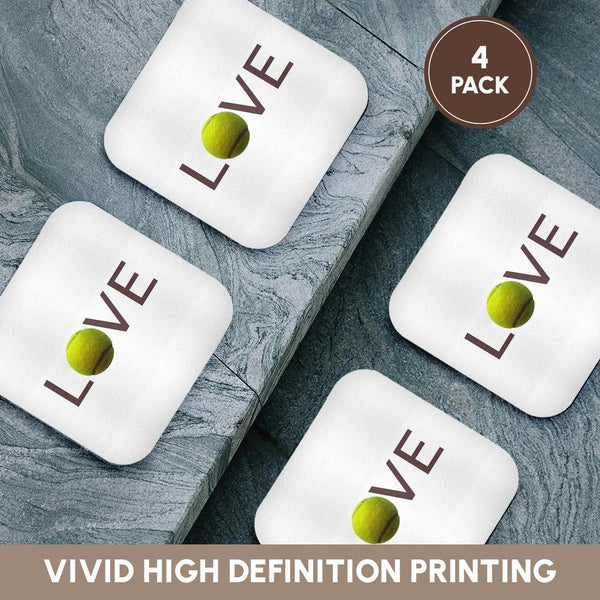 3dRose InspirationzStore Love series - Love text with green tennis ball for O. Sport player playing hobby - Coasters (cst_180488)