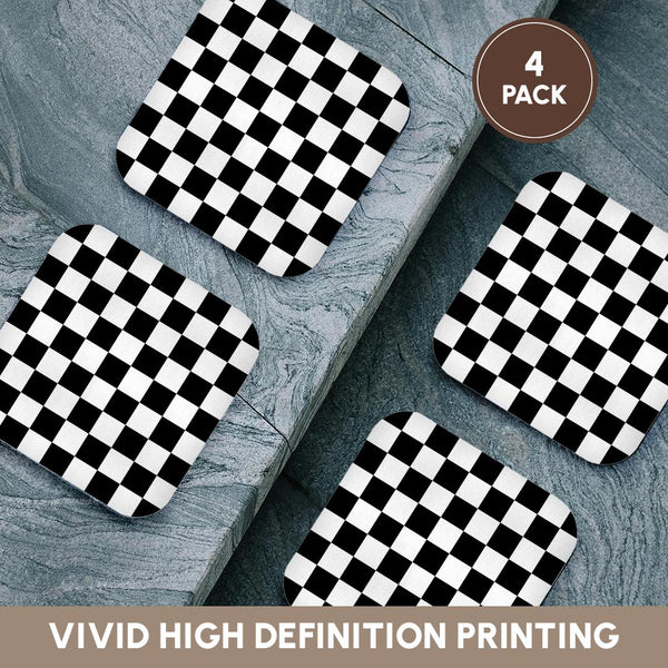 3dRose InspirationzStore patterns - Check black and white pattern - checkered checked squares chess checkerboard or racing car race flag - Coasters (cst_154527)