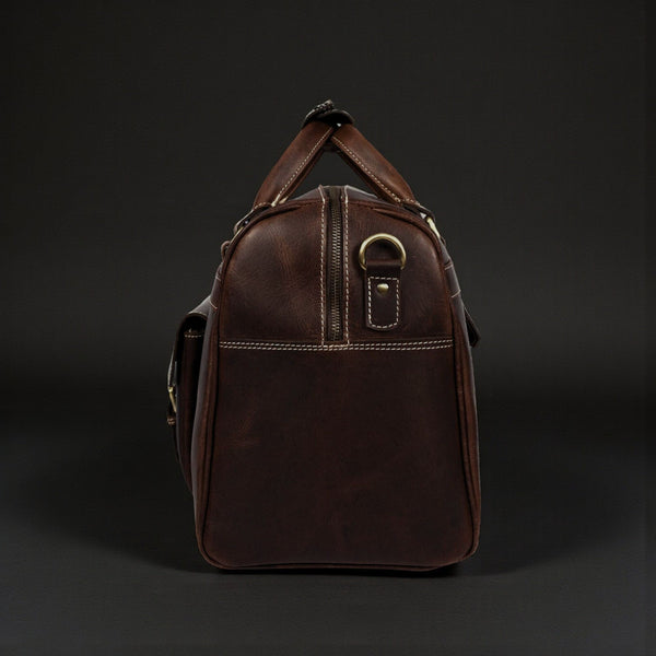 The Voyager Duffle - Brown Full-Grain Distressed Leather Duffle Bag NAB Leather